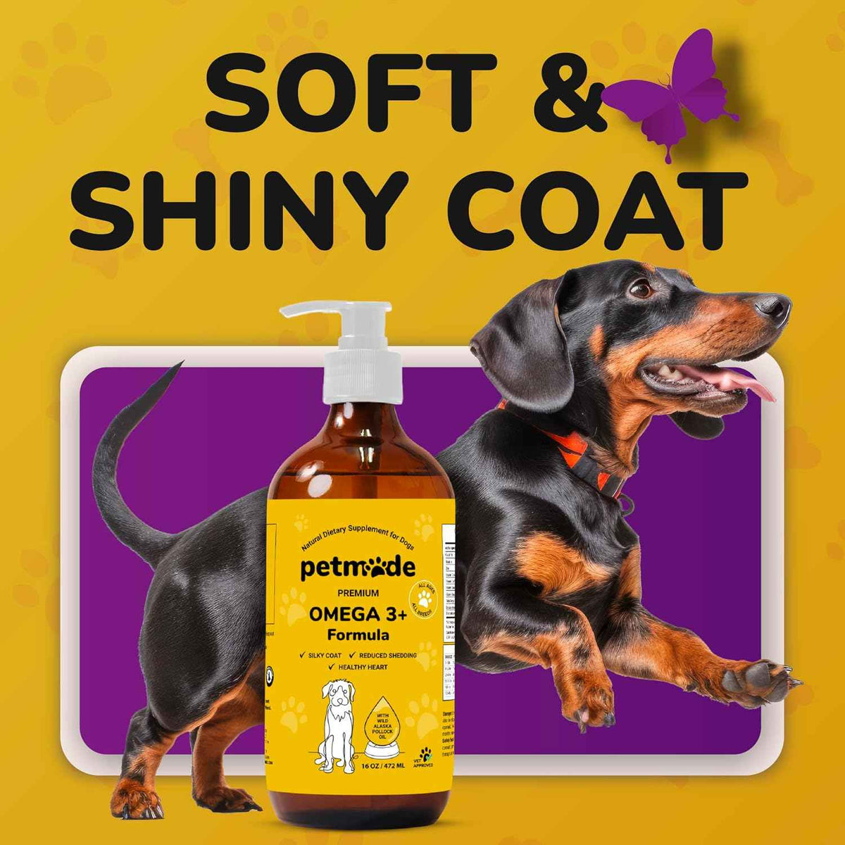 Omega 3 Fish Oil for Dogs - Wild Alaskan Pollock Oil Itchy Skin and Coat - Omega 3 Fatty Acids - Vet Approved Liquid EPA & DHA Supplements - with Zinc, Vitamin C, B2, B7 & E - 16 Fl Oz