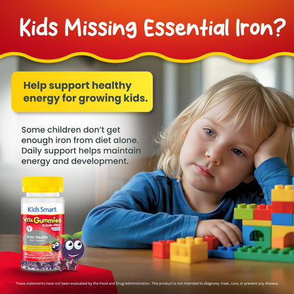 Kids Smart Iron Health Gummies for Kids, Iron Supplement with Vitamin C – Sugar Free Gummy Vitamins, Supports Energy & Immune System – Gluten Free, Vegan, Non-GMO | for Children Ages 3+, 30 Count