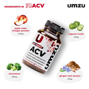 UMZU zuACV Apple Cider Vinegar + Prebiotics Supplement, (30 Day Supply) - ACV & Inulin Fiber Blend - Gut Health Support with ACV Capsules