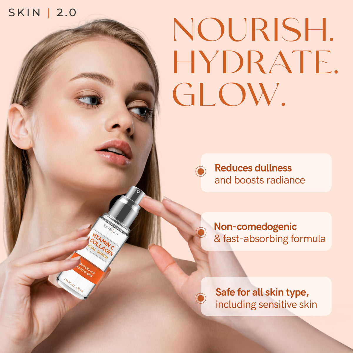 Skin 2.0 Vitamin C & Collagen Serum & Day Cream Set - Anti-Aging, Dark Spot Remover & Brightening - Dermatologist Tested Korean Skincare - Clean Beauty, Cruelty-Free, All Skin Types - 1.69 Fl. oz