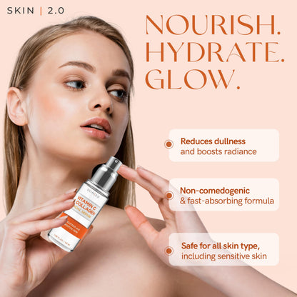 Skin 2.0 Vitamin C & Collagen Serum & Day Cream Set - Anti-Aging, Dark Spot Remover & Brightening - Dermatologist Tested Korean Skincare - Clean Beauty, Cruelty-Free, All Skin Types - 1.69 Fl. oz