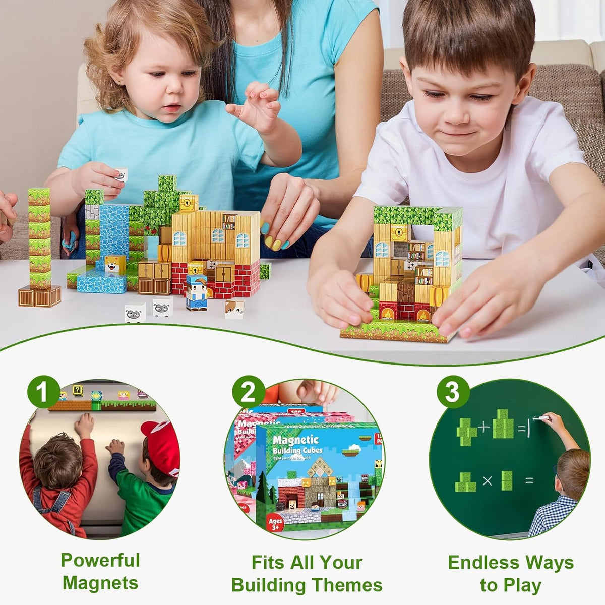 Fitrobust 300PCS Magnetic Blocks, Magnetic Building Blocks, 0.78in Magnetic Building, STEM Game Stacking Toys for Kids, Birthday Gifts for Boys and Girls Age 3+ Years Old