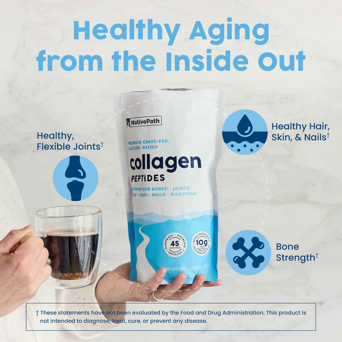 NativePath Collagen Peptides Protein - Hydrolyzed Type 1 & 3 Collagen Powder for Skin, Hair, Nails - 15.9 oz (45 Servings)