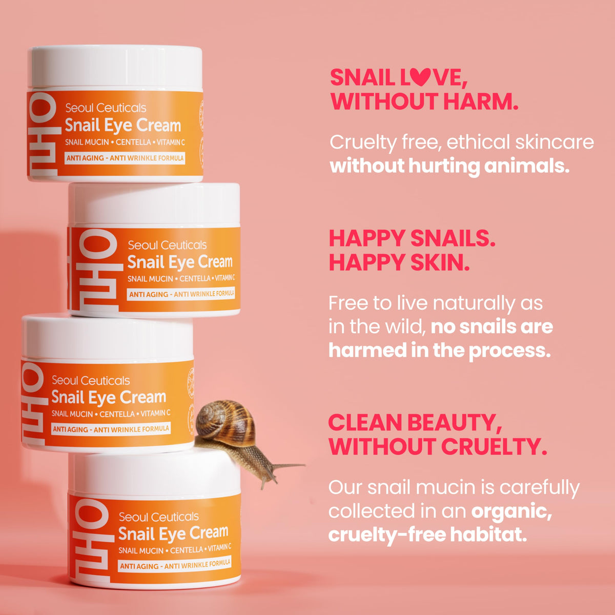 SeoulCeuticals Snail Mucin Eye Cream – 97.5% Snail Filtrate Korean Anti-Aging Under Eye Treatment 0.5 oz