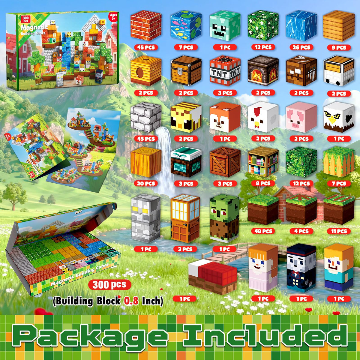 Annexfun 300 PCS Magnetic Blocks - Magnetic Building Blocks, Stacking Magnets for Kids, Sensory Toy for STEM Montessori Sensory Toys for Kids 3+ Boys and Girls Easter Christmas Birthday Gifts