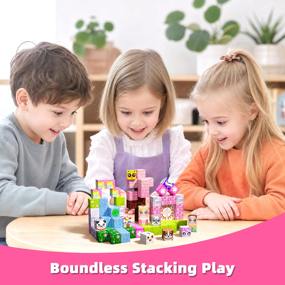 100PCS Magnetic Blocks, Magnetic Building Cube Set for Kids Ages 3+, Constructions STEM Stacking Tiles Toy Building Birthday Gifts for Girls