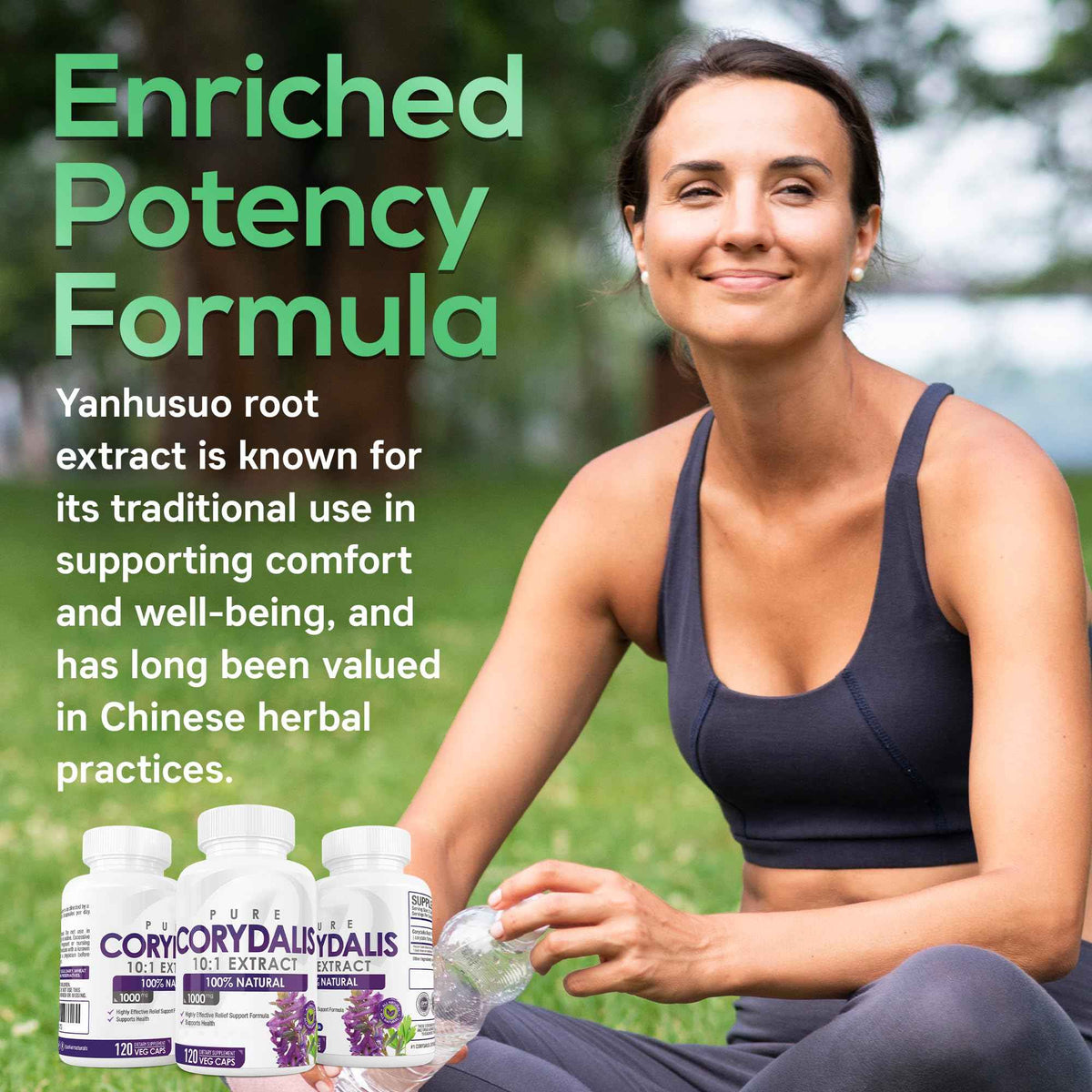 Pure Corydalis Root Extract Capsule - 1000mg Strength, 10:1 Corydalis Yanhusuo Extract, Natural Relief, Long Lasting, 100% Vegetarian, 60 Servings, 120 Count
