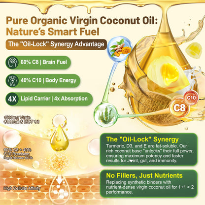 MCT Oil Organic Gummies, Coconut Oil + Omega-3, Turmeric, Probiotics, 60Ct