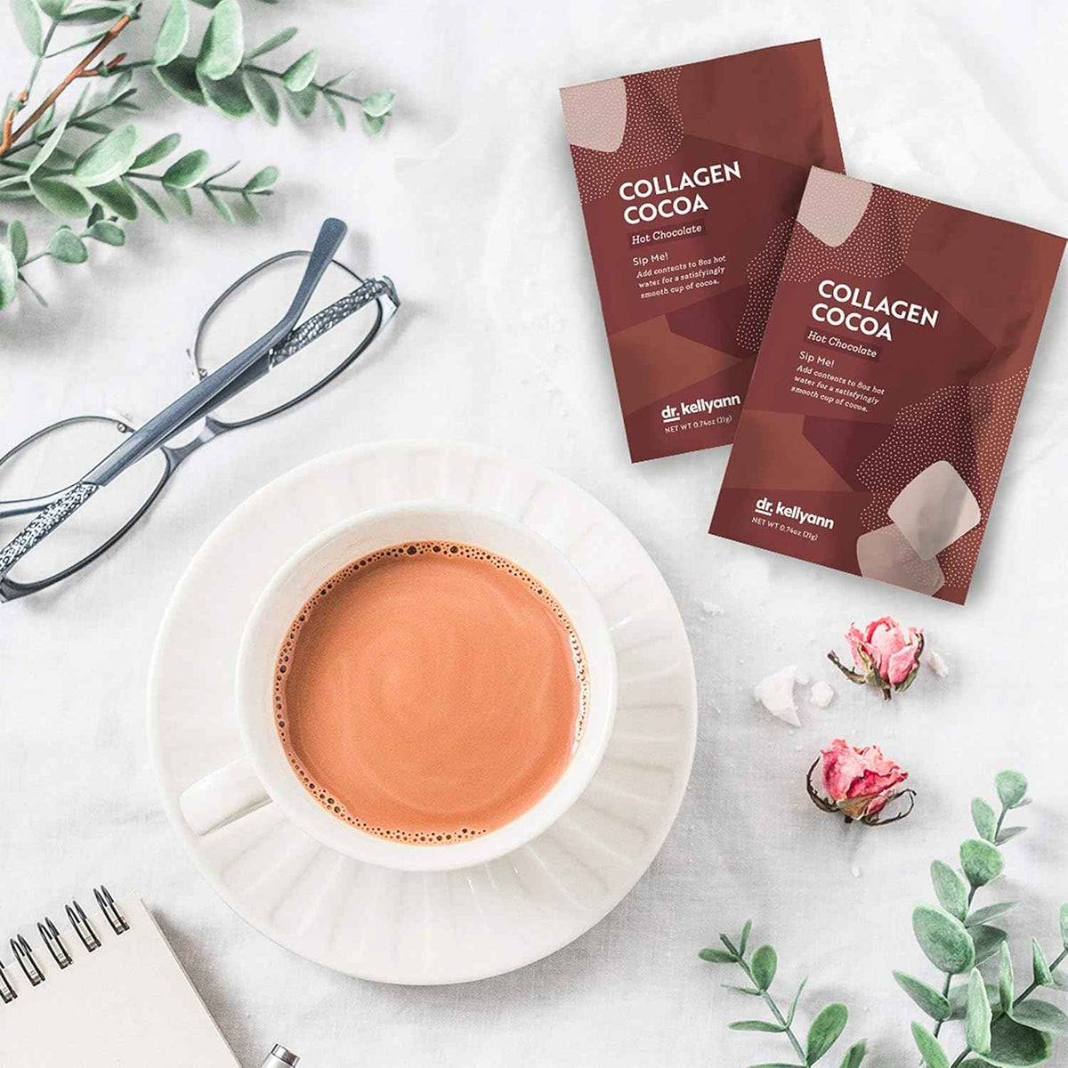Dr. Kellyann Keto Cocoa Hot Chocolate Packets (7 Servings) - Grass-Fed Collagen & Coconut Milk, Sugar-Free, Keto-Friendly, 1 Pack