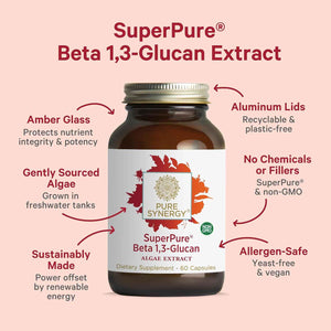 PURE SYNERGY SuperPure Beta 1,3-Glucan Extract - 500 mg Beta 1,3-Glucan Supplement from Algae - Yeast-Free, Non-GMO, Standardized Extract - Supports Immune Health & Digestion (60 Capsules)