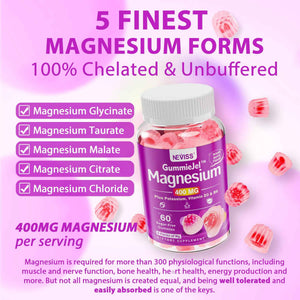 Magnesium Gummies 400mg - 5-in-1 Magnesium Complex for Women & Men: Mag Glycinate, Citrate, Malate, Chloride & Taurate - w/Ashwagandha, D3 & Zinc for Relaxtion