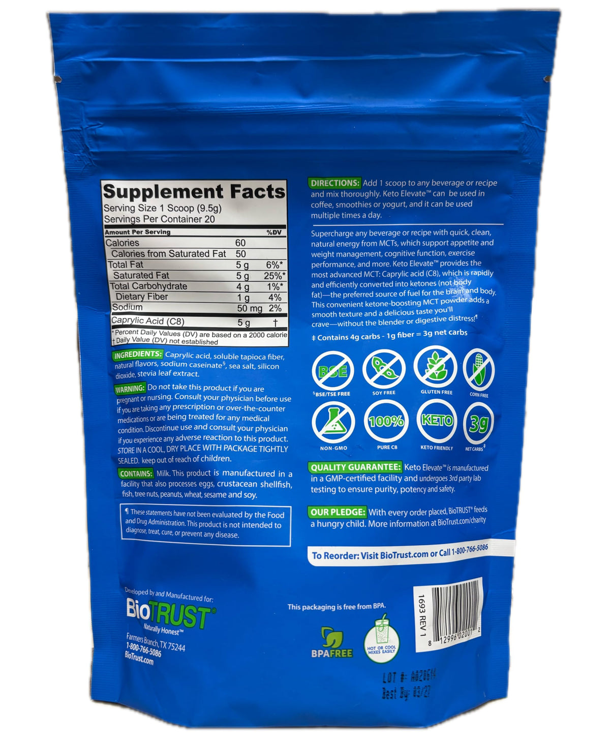 BioTrust C8 MCT Oil Powder - Keto Coffee Creamer for Clean Energy, Hazelnut