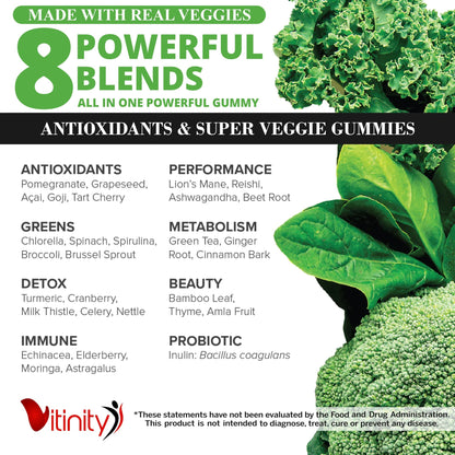 VITINITY Made with Real Super Veggies Delicious Gummy Supplement,Men,Women & Kids