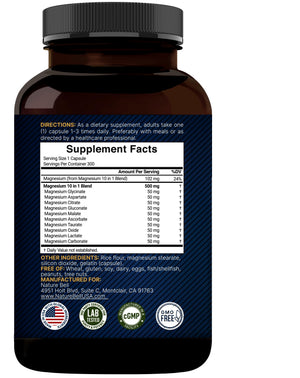 Magnesium Complex 500mg, 300 Capsules | 10-in-1 Magnesium Glycinate, Citrate, Malate & More | Chelated Form for Easy Absorption | Non-GMO NatureBell buy supplements Au