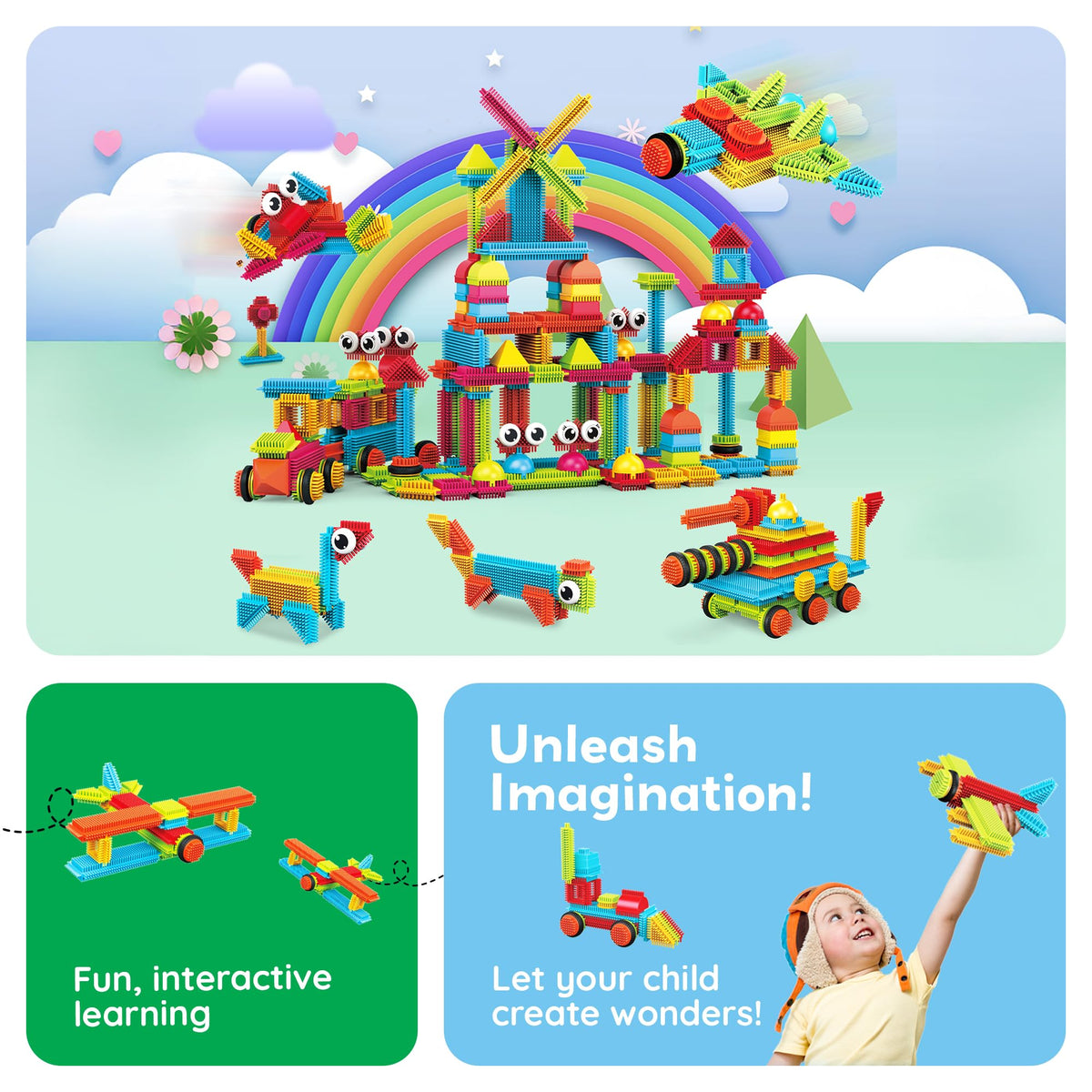 PicassoTiles 240pcs Hedgehog Interlocking Building Shape 3D Blocks, STEAM Educational, Creative, Fun Construction Playset, Sensory Toy Gift for Preschool and Kindergarten Kids, Ages 3 and Up, PTB240