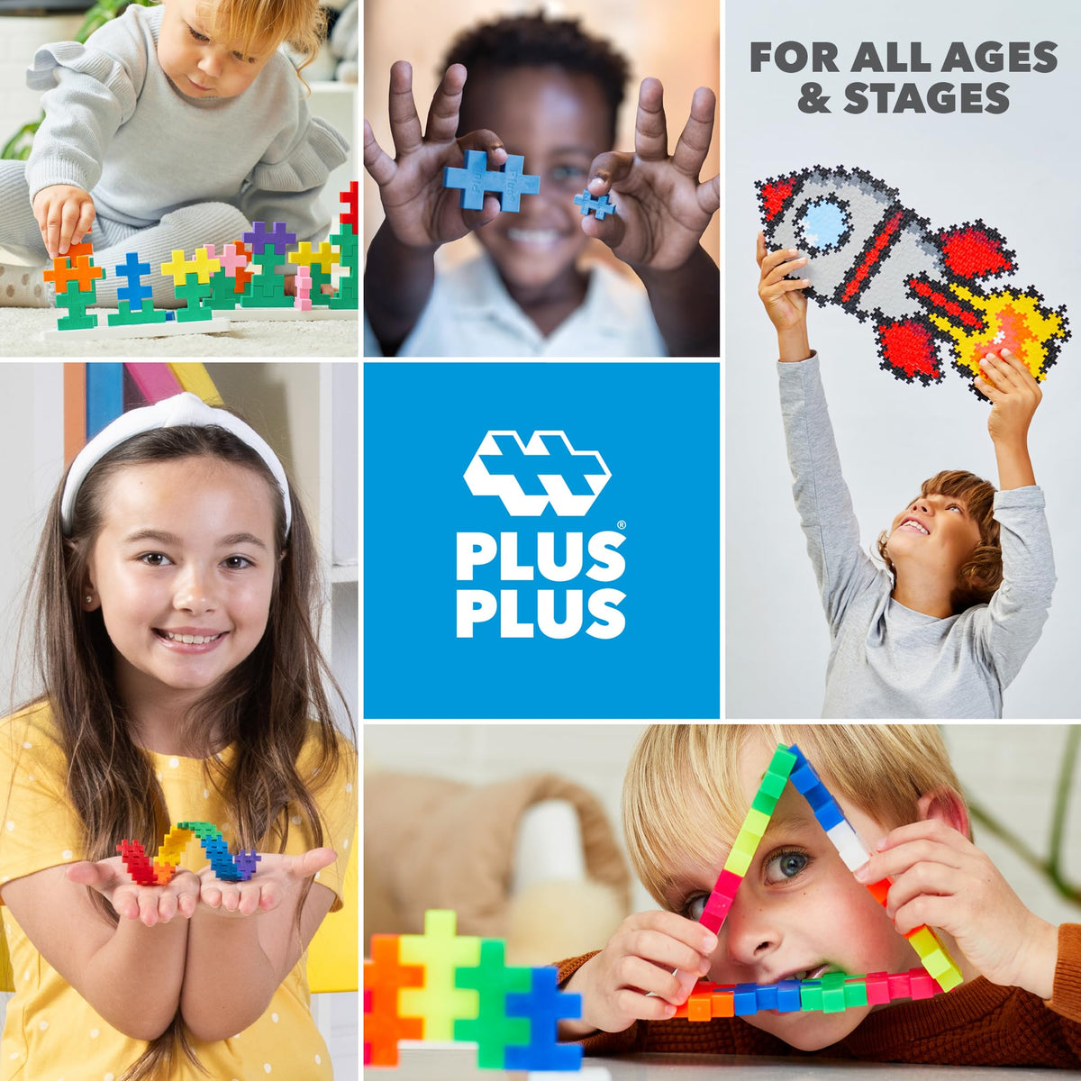 PLUS PLUS Building Set with Travel Case, 3D Puzzle Open Ended Stem Toy for Kids, 100 Mini Interlocking Pieces, 1 White Baseplate