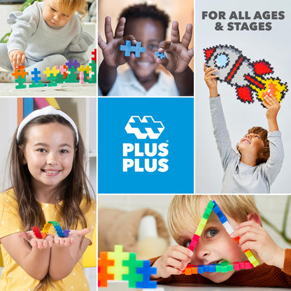 PLUS PLUS Building Set with Travel Case, 3D Puzzle Open Ended Stem Toy for Kids, 100 Mini Interlocking Pieces, 1 White Baseplate