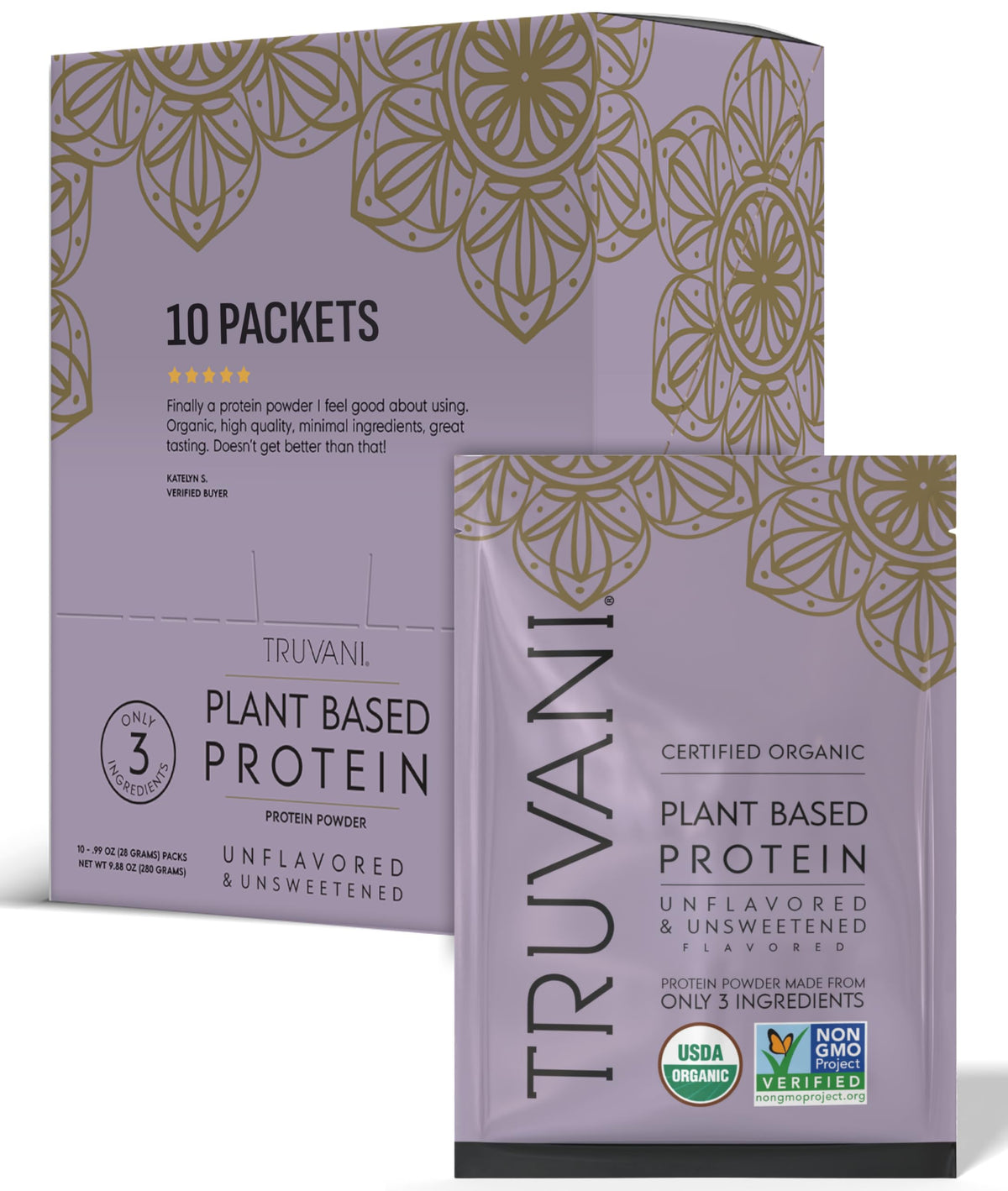 Truvani Organic Plant Based Protein Powder - Strawberry - 10 Servings - Vegan - 20g Pea Protein - Single Serving Travel Packets - Keto - Gluten & Dairy Free - Low Carb