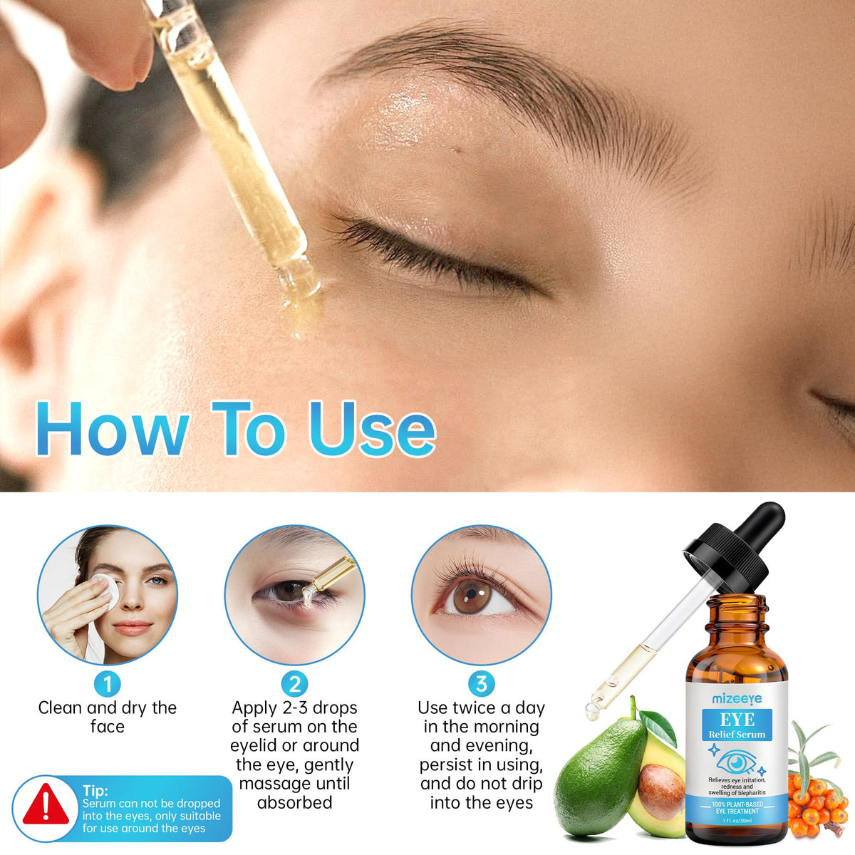 Soothing Eye Serum for Chalazion & Blepharitis Support - Eyelid Treatment with Avocado Oil, Sea Buckthorn & Caffeine (1 fl. oz / 30ml)