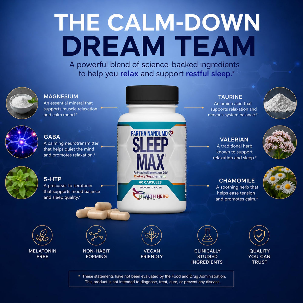 Dr Nandi Sleep Max – Magnesium & GABA Sleep Support – 60 Capsules