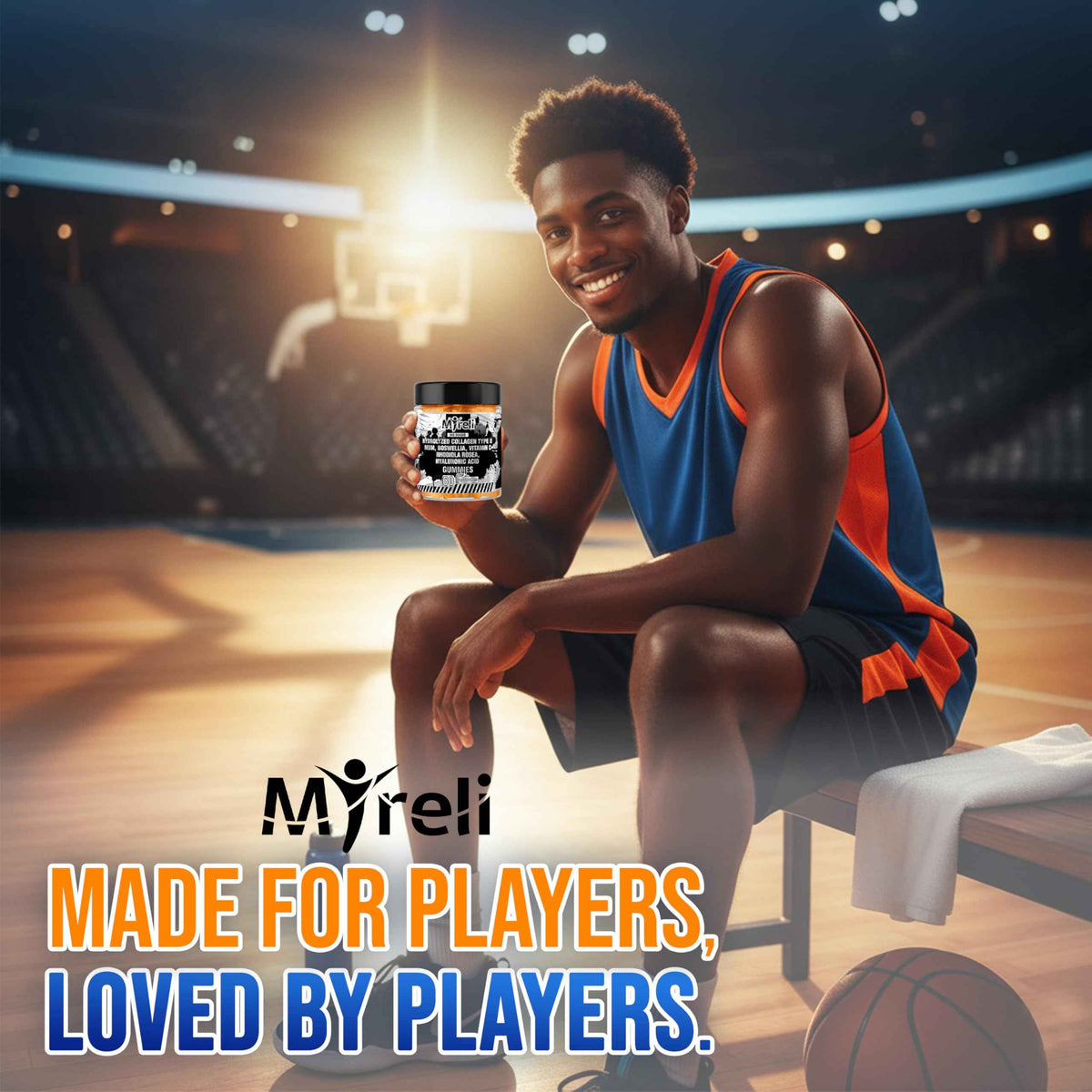 MYRELI Hydrolyzed Collagen Type II 500mg, MSM 700mg, Boswellia 200mg, Vitamin C 400mg, Rhodiola 100mg, Hyaluronic Acid 100mg, Joint Mobility, Flexibility, Basketball Athletes, Vegan, Non GMO, 60 Gummy