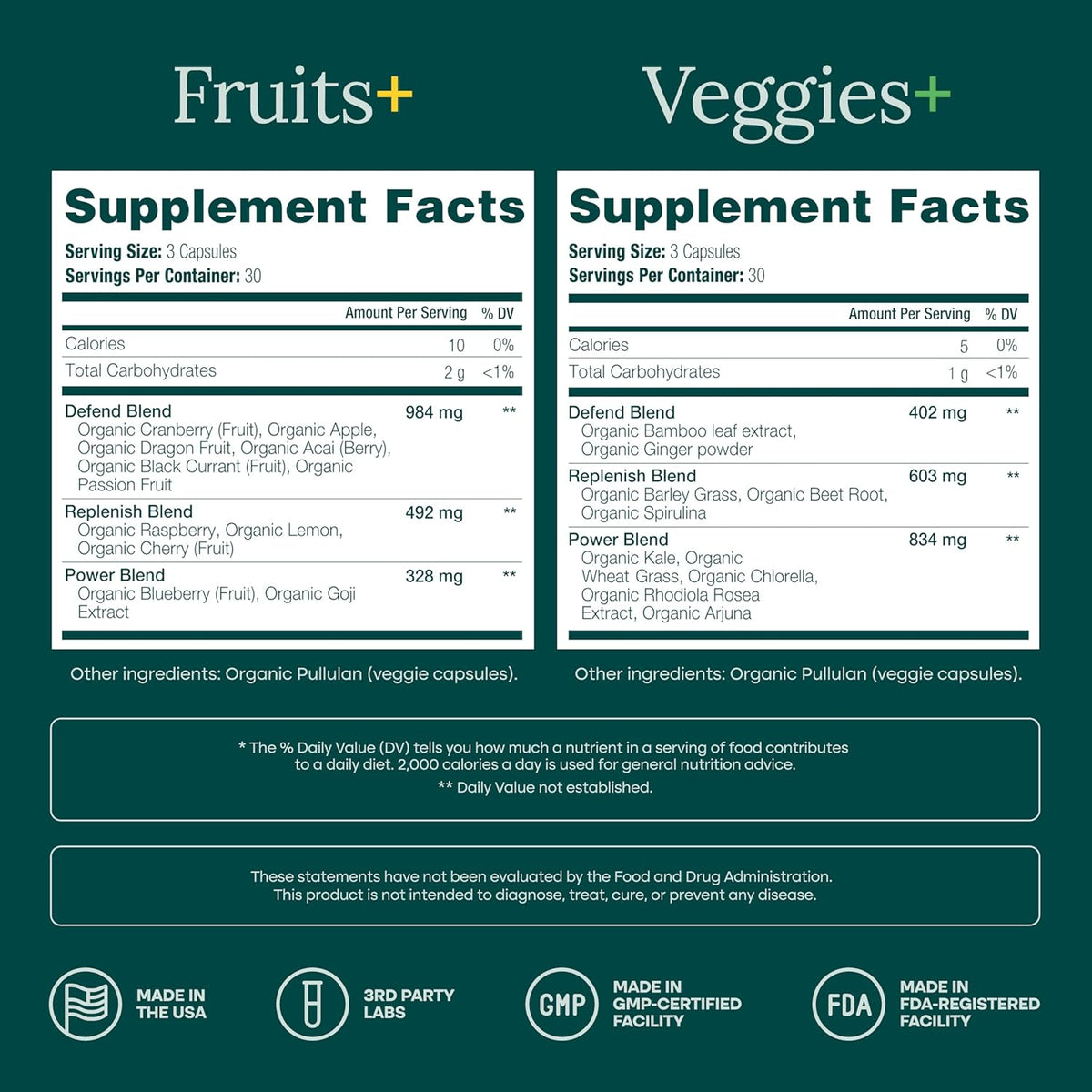 USDA Organic Fruits and Veggies Supplement, 31 Whole Foods, 180 Vegan Ct - Food berry & greens supplements blend for energy, immune & digestive support, vegan, non-GMO, gluten free, third-party tested