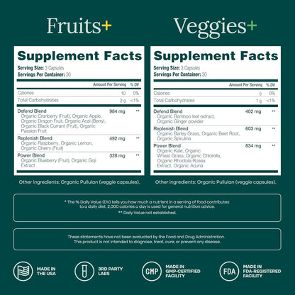 USDA Organic Fruits and Veggies Supplement, 31 Whole Foods, 180 Vegan Ct - Food berry & greens supplements blend for energy, immune & digestive support, vegan, non-GMO, gluten free, third-party tested