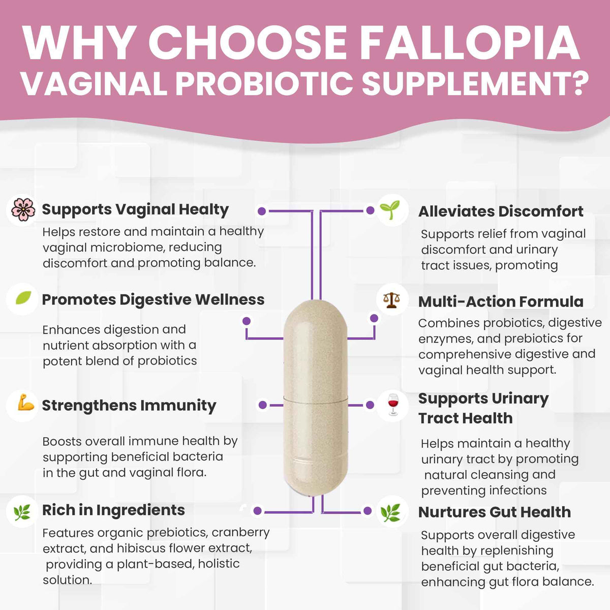 Vaginal Probiotics for Women with Prebiotics Cranberry D Mannose Digestive Enzymes & Hibiscus 34 Strains 100 Billion CFU Feminine Care Supplement for Gut Urinary Health and pH Balance Support