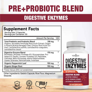 NEW AGE Digestive Enzymes for Gut Health - Probiotic Multi Enzymes with Prebiotics and Probiotics with Lipase for Women and Men for Digestive Health
