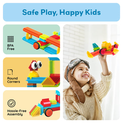 PicassoTiles 240pcs Hedgehog Interlocking Building Shape 3D Blocks, STEAM Educational, Creative, Fun Construction Playset, Sensory Toy Gift for Preschool and Kindergarten Kids, Ages 3 and Up, PTB240