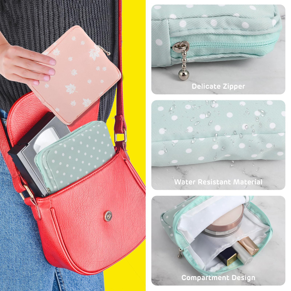 3Pcs Period Bag, Sanitary Pad Storage Bag Samll Period Pouch for Purse Cute Menstrual Period Bag