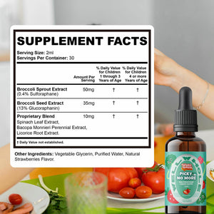 Well&Whole Sulforaphane Kids Liquid Supplement – Pick No More Broccoli Sprout Extract Drops, Hidden Greens for Picky Eaters, Daily Nutrition Support, Sugar-Free, Vegan, 60mL Well&WholeBuy Supplements Australia