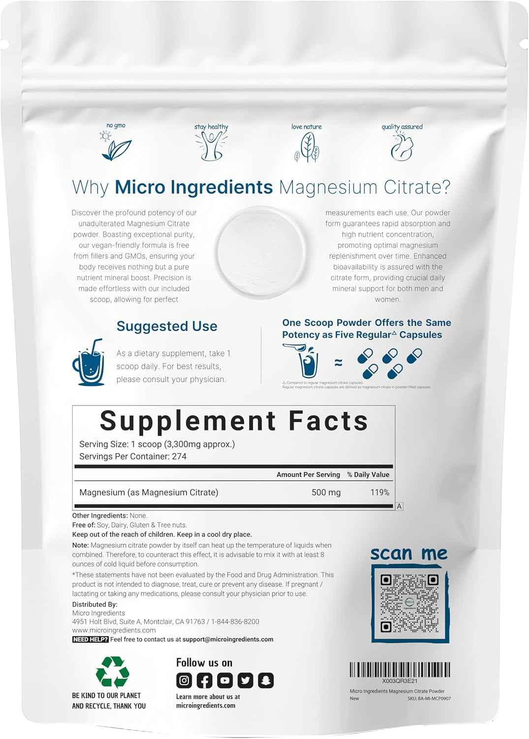 Magnesium Citrate Powder, 2lbs - Unflavored Magnesium Supplement - Relaxation and Nutrient Utilization - Easily Absorbed Formula - Non-GMO, Vegan, Gluten Free