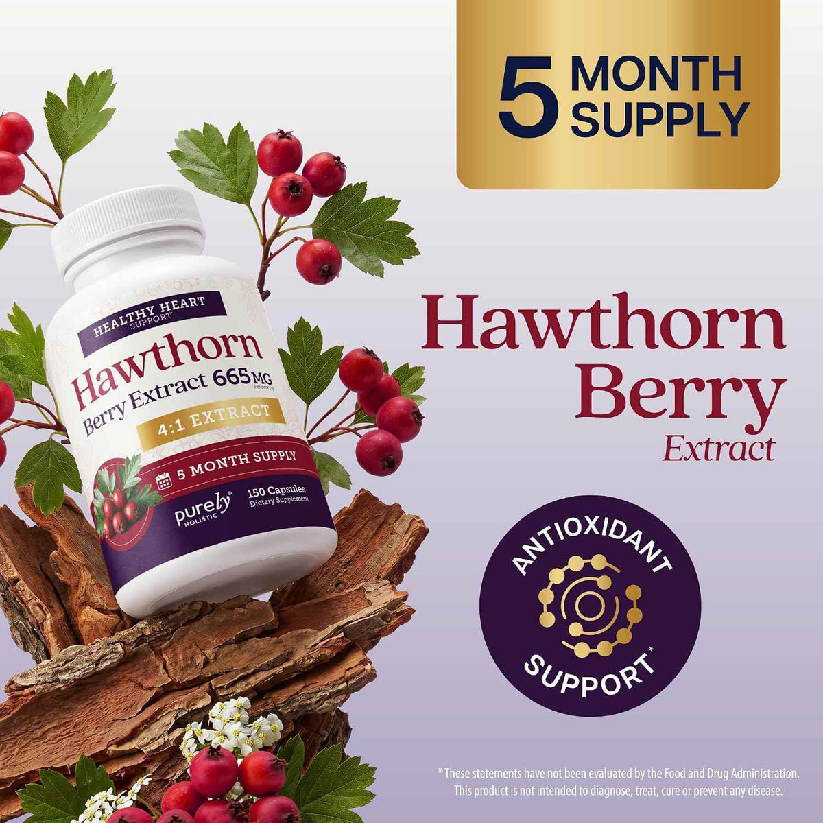 Hawthorn Berry Supplement, 5 Month Supply, Powerful 4:1 Hawthorn Extract - High Strength Hawthorne Berries, Cardiovascular Health Support, Hawthorne Berry Supplement, Vegan & Non-GMO, 150 Capsules