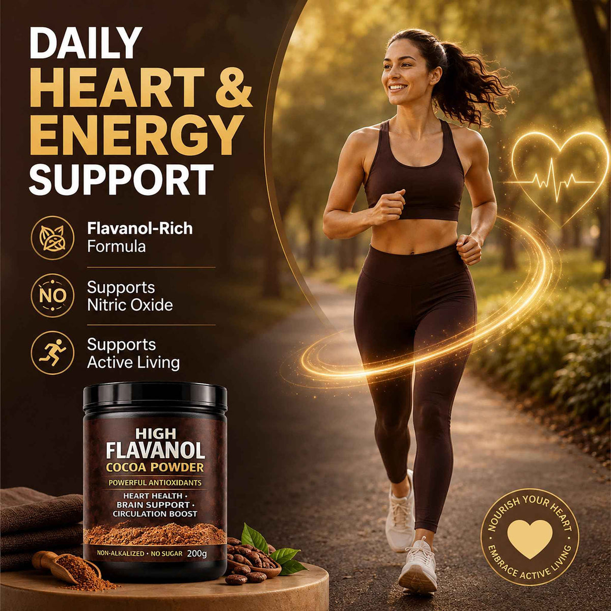 High Flavanol Cocoa Powder, Flavanol Rich Cocoa Powder– 1200mg Cocoa Flavanols - 10X More Flavanols - Supports Heart Health, Nitric Oxide & Energy