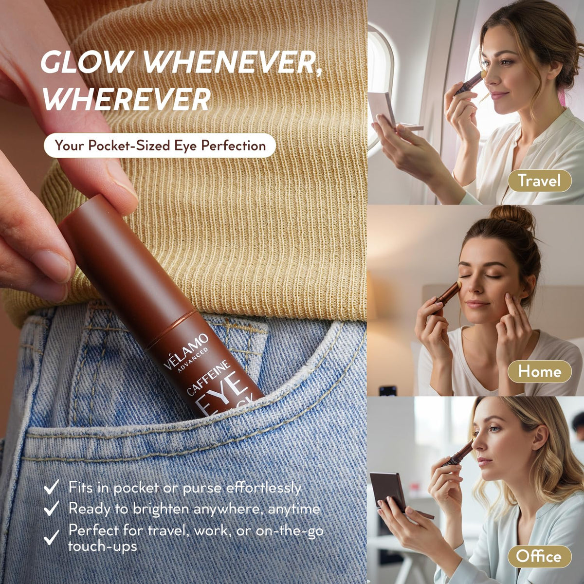 VELAMO Advanced Caffeine Eye Stick – Energizing & Hydrating Under Eye Balm for Dark Circles & Puffiness (2 Pcs)