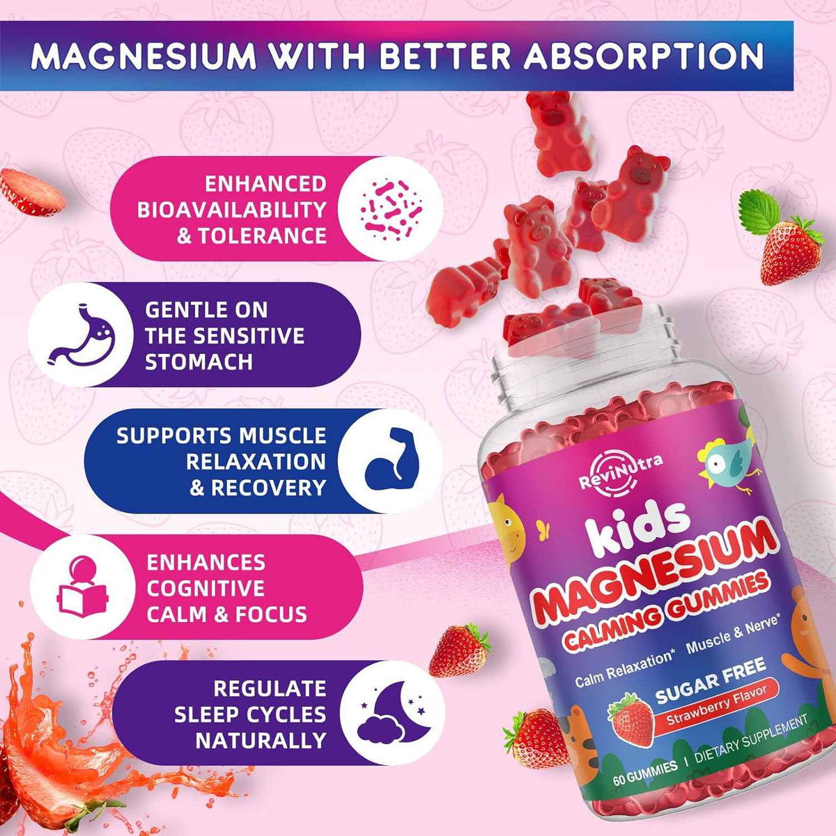 2 Pack Magnesium Glycinate Gummies for Kids & Adults Stawberry & Orange Flavor