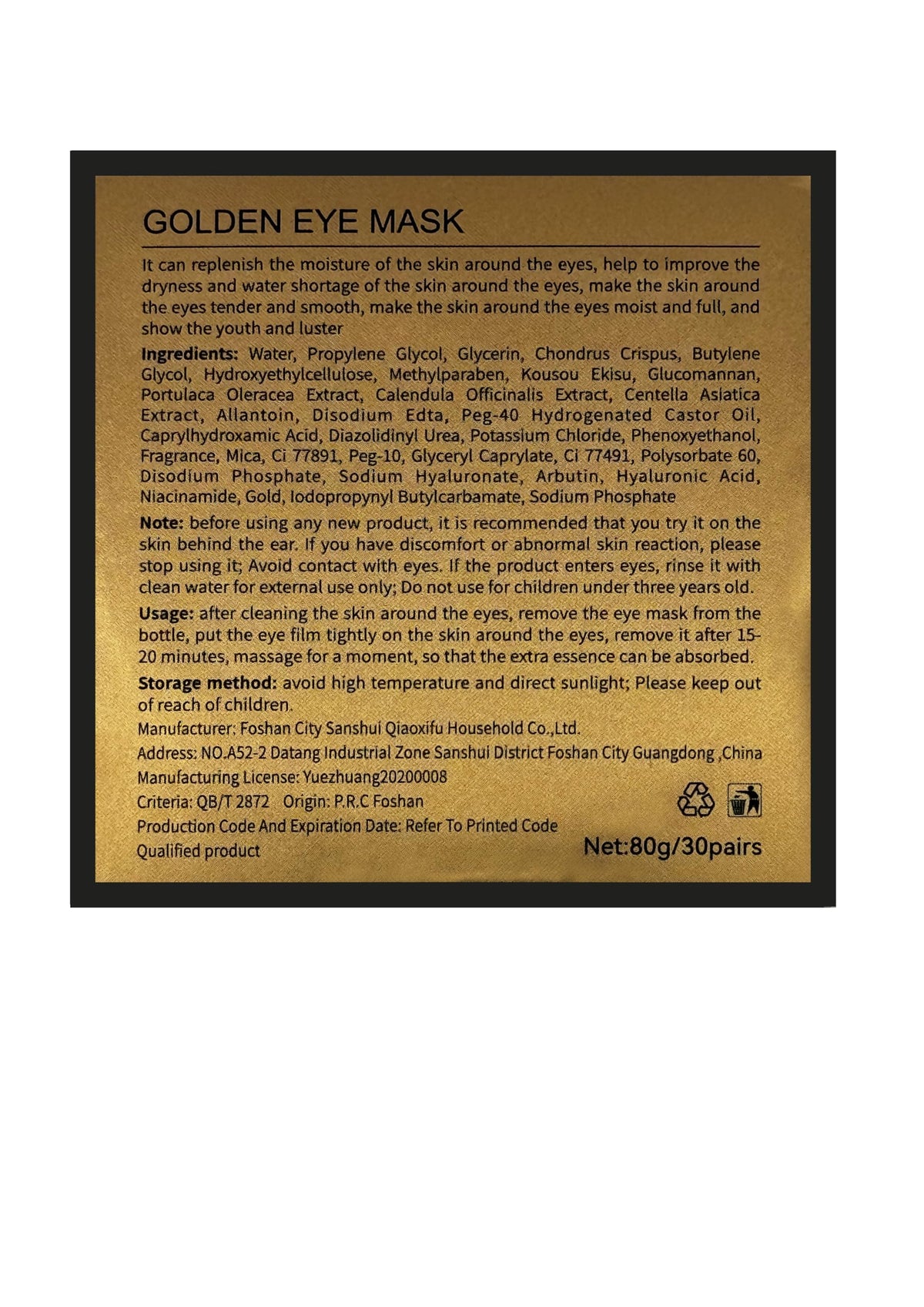 Green Cosmos 24K Gold Under Eye Patches - Luxury Recovery (30 Pairs)