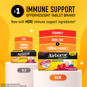Vitamin C 1000mg (per serving) - Airborne Very Berry Effervescent Tablets (36 count in a box), Gluten-Free Immune Support Supplement, With Vitamins A C E, ZINC, Selenium, Echinacea & Ginger AirborneBuy Supplements Australia