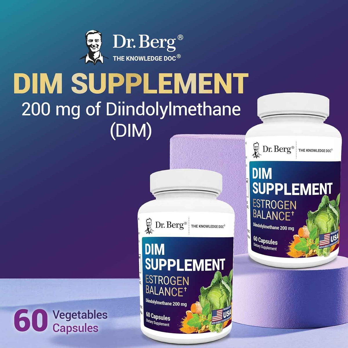 Dr. Berg DIM Supplement Estrogen Balance - Original Estrogen Supplement for Women with Diindolylmethane & Black Pepper for Enhanced Absorption & Menopause Support* - 60 Capsules