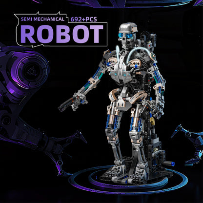 692PCS Mechanical Skeleton Robot Building Block Set，3D Poseable Model with LED Light, Movable Linkage Gears, Display Stand, STEM Toys Gift for Kids & Adults Perfect for Horror Fans & Gothic Room Decor