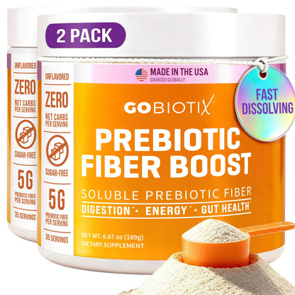 GoBiotix Fiber Supplement Powder with Prebiotics for Digestive Health and GLP-1 Support, Soluble Fiber for Gut Health & Debloat, Keto, Vegan, Gluten & Sugar Free, 35 Servings (2 Pack)