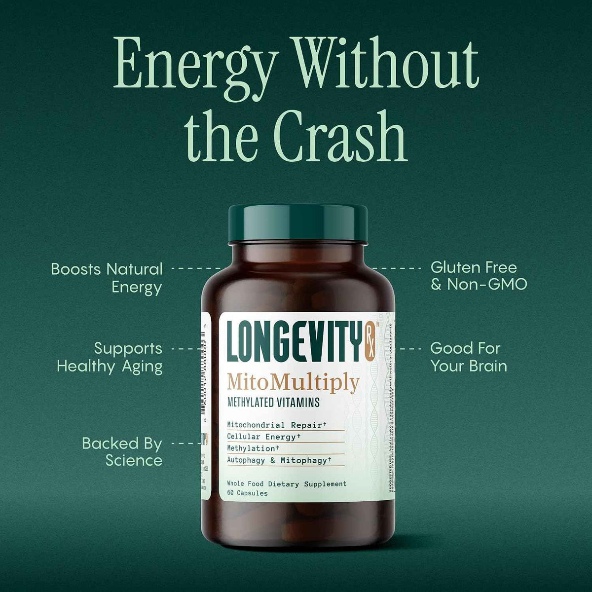 MitoMultiply - Mitochondrial Support with Glutathione, SOD, Catalase, NADH, Bacillus Subtilis - Boosts Cellular Energy, Absorption, Bioavailability - 60 Capsules