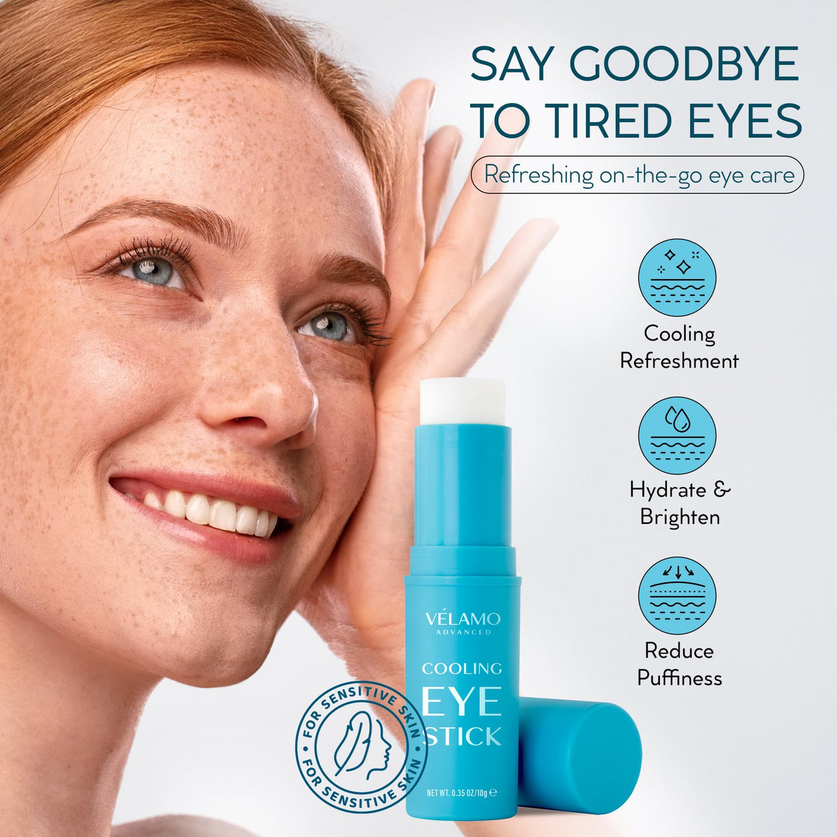 Cooling Eye Balm Stick with Caffeine & Hyaluronic Acid (0.35 oz) - Portable Brightening & De-Puffing Treatment for Dark Circles