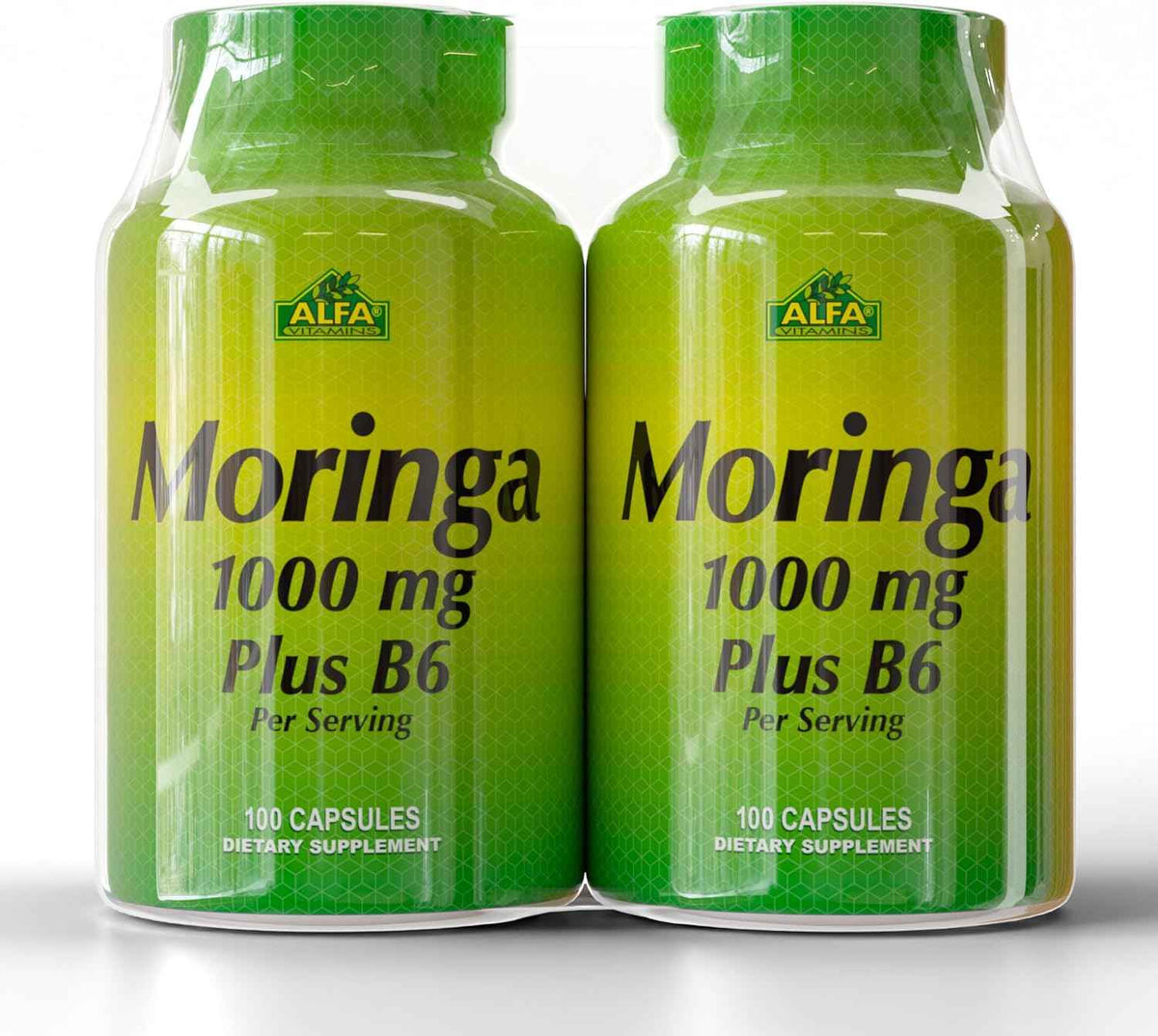 ALFA VITAMINS Moringa with Vitamin B6 Nutrient-Rich Superfood Supplement with Antioxidants & Essential B Vitamins - 100 Capsules (2-Pack)