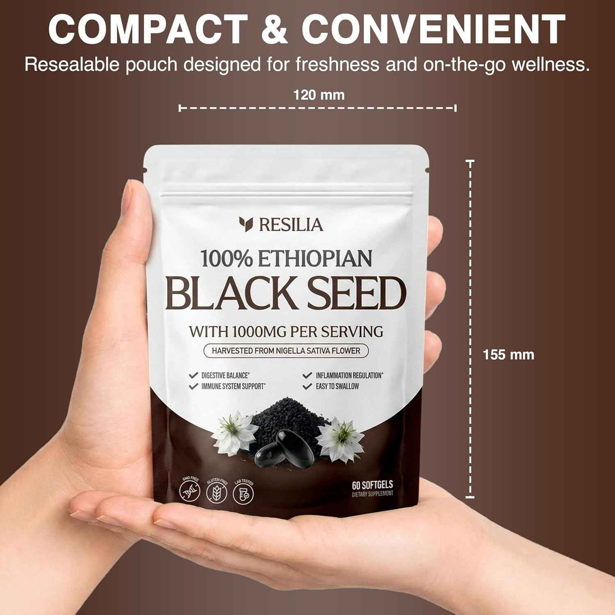 Resilia Ethiopian Black Seed Softgels 1000mg Per Serving - Premium Nigella Sativa Seed Oil Supplement - Digestive & Immune Support Formula - Easy to Swallow Soft Capsules (60 Count)