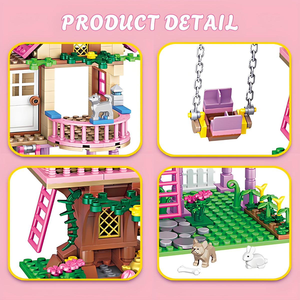 CSNRHG Tree House Building Set Multi Level Forest House Swing Animal Figure
