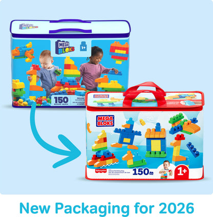 MEGA BLOKS First Builders Deluxe Building Bag Toddler Block Toys Set, Red