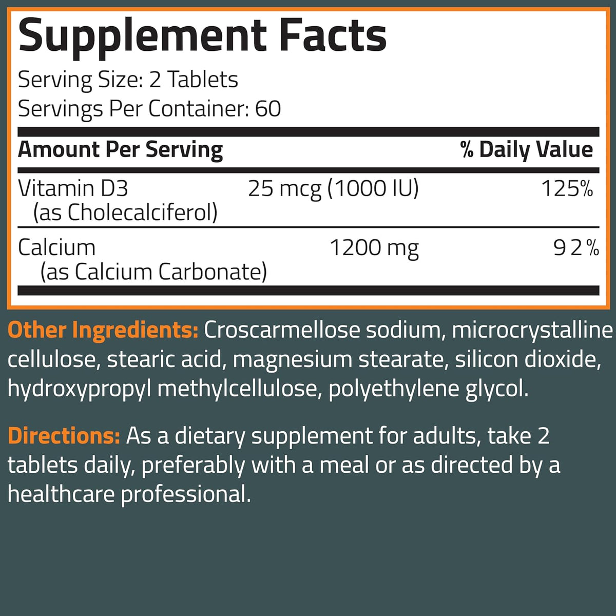 Bronson Calcium 1200 mg + Vitamin D3 1000 IU for Bone Health, 120 Tablets - High Potency Formula, Non-GMO, Gluten-Free & Soy-Free