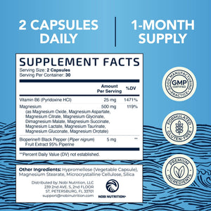 10 in 1 Magnesium Complex Supplement 500MG | Magnesium Citrate, Mag Glycinate, Malate & More | High Absorption Mag Complex with Vitamin B6 | Bone, Muscle & Heart Health Support | Non-GMO | 60 Ct. Nobi Nutrition buy supplements Au